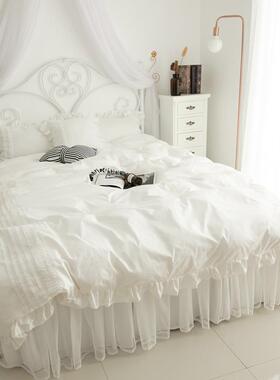 正品韩公式i8ns主风全棉四丝件套纯棉简约蕾花边被套床裙1.m床上