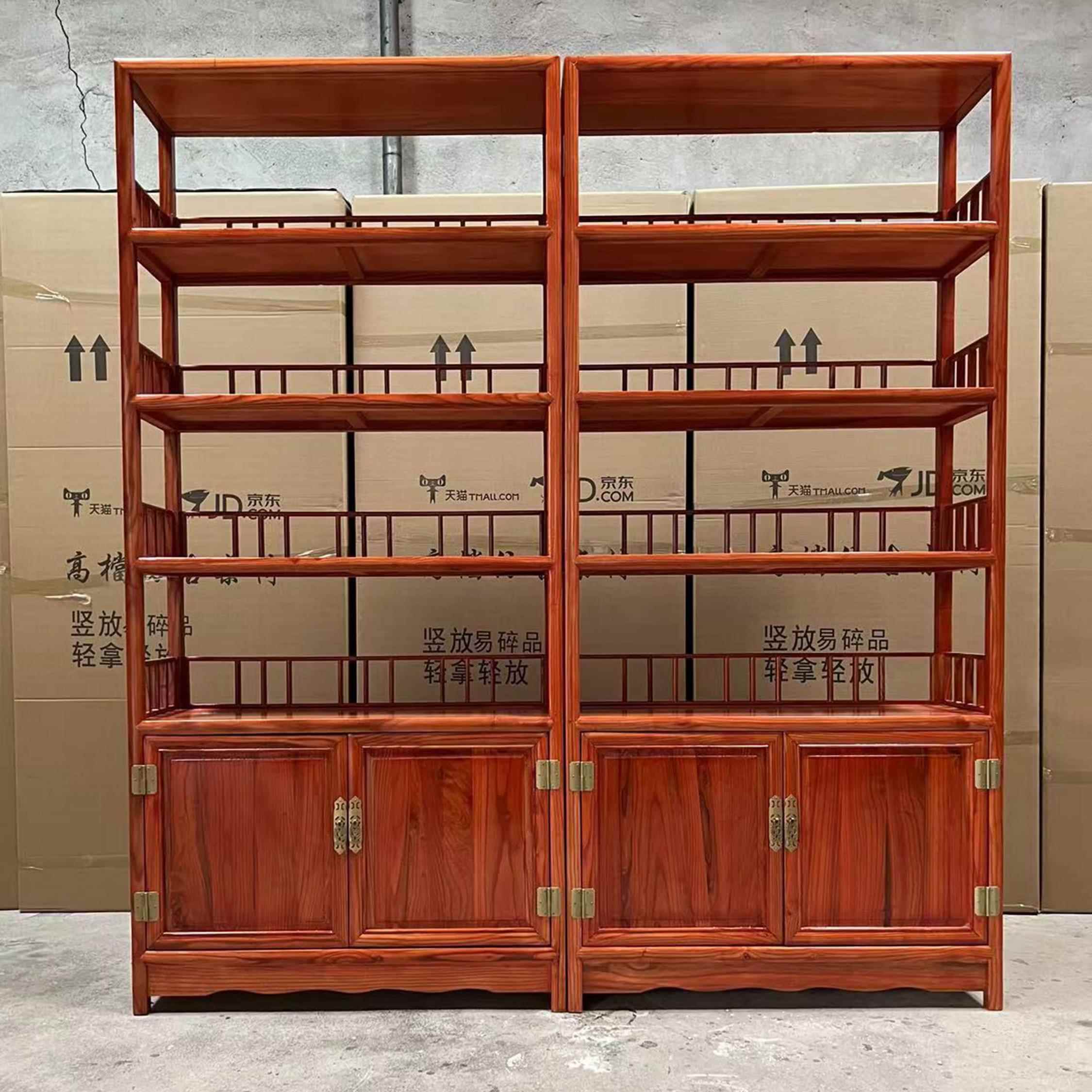 需定制中式实木书架茶叶架书柜货物架展示柜榆木古玩展示架置物架