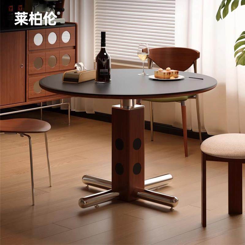 莱柏伦中古圆桌覆古小户型金属腿圆形餐桌北欧包豪斯实木岩板饭桌,住宅家具,岩板餐桌,淘宝优惠券,粉丝福利购,淘宝优惠卷