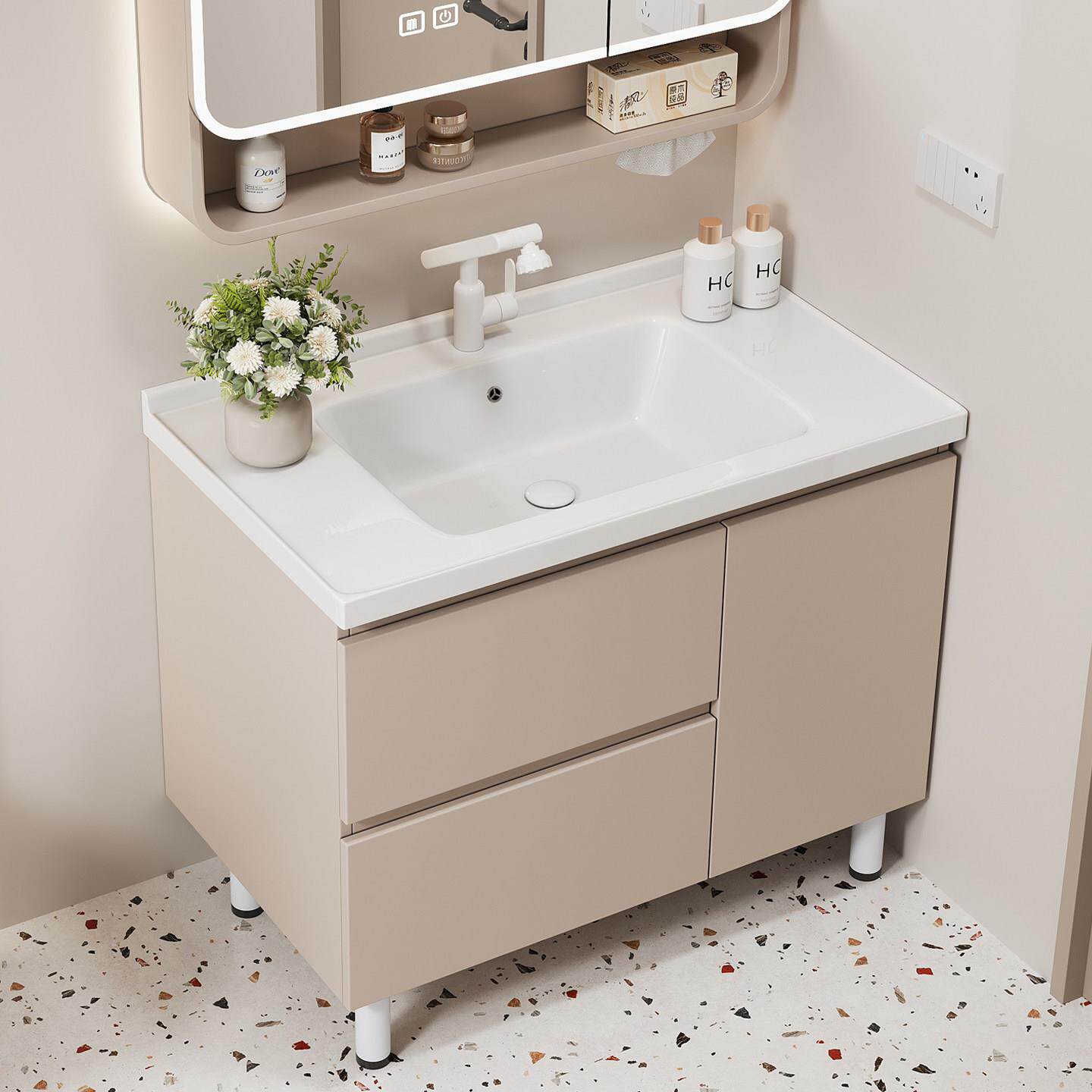 落地式洗手盆柜组合加厚蜂窝铝抽屉浴室柜陶瓷一体盆洗漱台洗脸盆