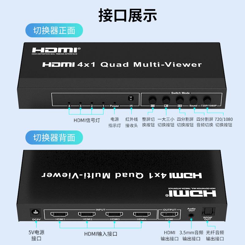 HDMI分配器四进一出kvm切换器4K高清hdmi分屏器转换器画面分割器