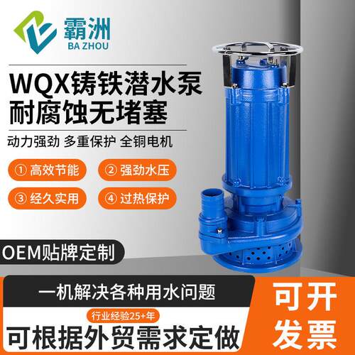 WQX高扬程工程泵纯铜电机铸铁潜水泵耐腐蚀无堵塞排水水泵高扬程
