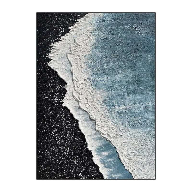 手绘走廊客厅过道玄关油画高级轻奢壁画挂画落地海浪感装饰画黑白