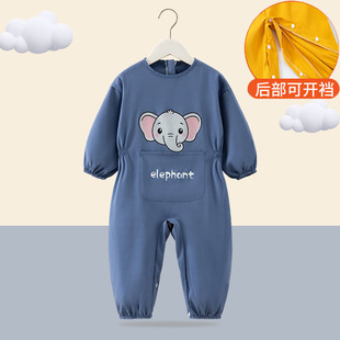 儿童连体罩衣秋冬季男童宝宝画画防水防脏婴儿爬行爬爬服女童外穿