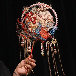 团扇新娘结婚diy材料包高级秀禾重工非遗缠花凤凰手工新婚喜扇