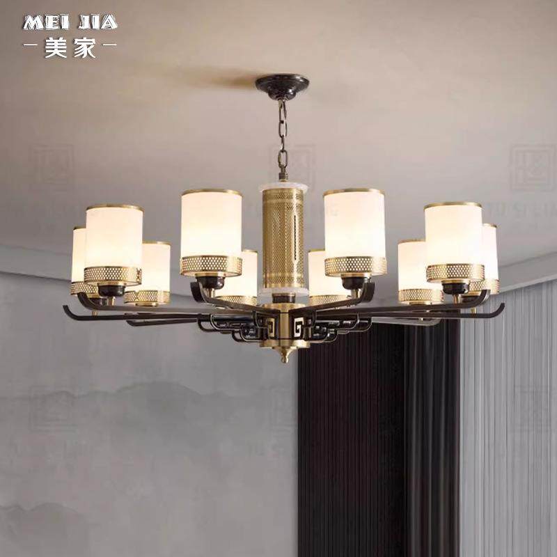 新中式吊灯客厅灯全铜复式楼简约大气餐厅中国风别墅挑空大吊灯具