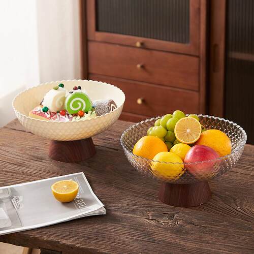Vintage-style fruit plate with imitation wood grain, high-le