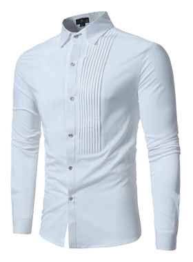 Mens Slim Fit Long Sleeve Tuxedo Dress Shirts White Polyeste
