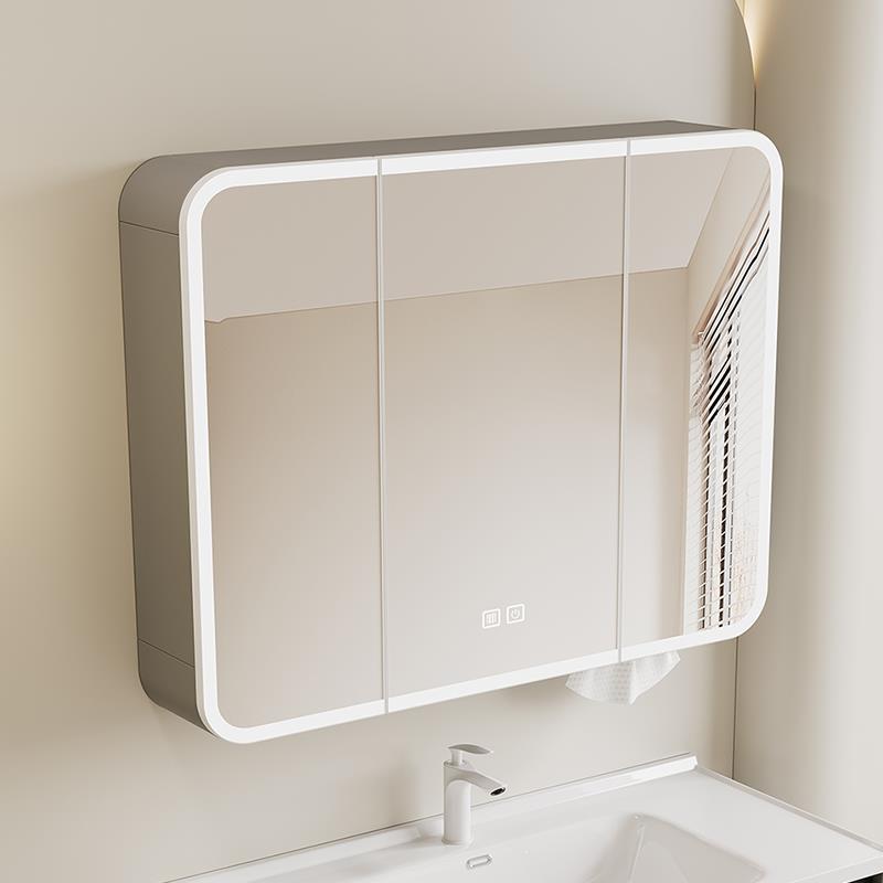 110V新款线灰太空铝浴室镜柜单独卫生间挂墙式智能镜子带灯收纳一