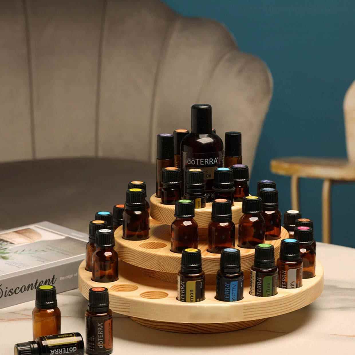 跨境精油實木展示架轉盤