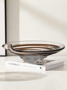 现代轻奢家居拼色圈纹玻璃花瓶别墅客厅餐桌高级感水果盘装饰摆件