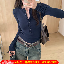 辣妈外出哺乳长袖T恤打底春装V领修身显瘦设计感产后喂奶上衣