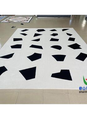 现代简约长方形格子黑色手工羊毛客厅茶几沙发地毯卧室客房床前毯