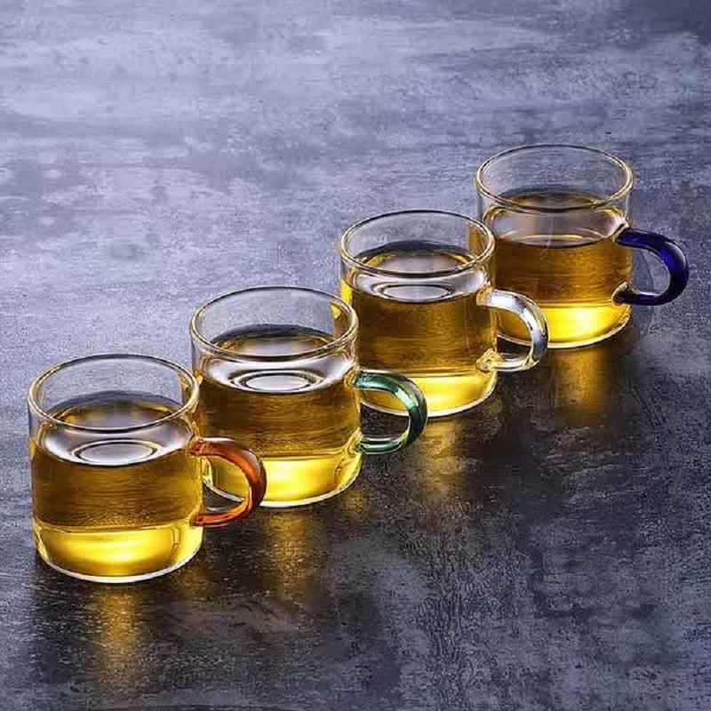 耐高温加厚玻璃小茶杯家用彩把玻璃品茶杯泡茶杯功夫茶具套装