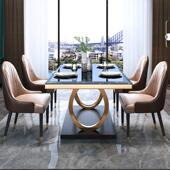 轻奢013方理石餐椅组合后现代简约家用小户型长形桌不锈钢吃大饭