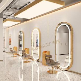 QYT理发店红镜网子挂墙美发镜台单D挂面带灯壁式发廊LE镜镜台