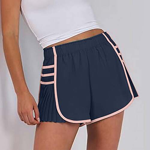 Womens Workout Gym Shorts Running Pleated Contrast Stitch