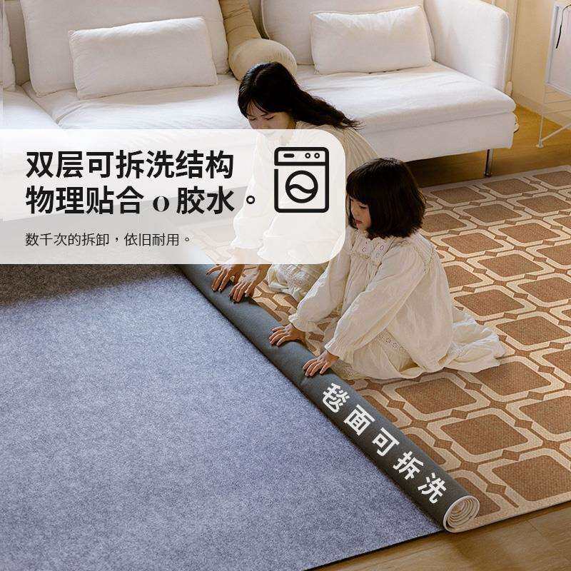 无胶可拆洗地毯 南洋风情 中古风客厅可机洗地毯复古地垫