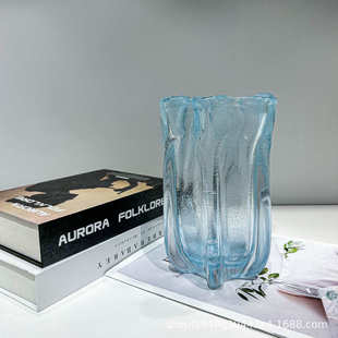 淡蓝色轻奢气泡琉璃花瓶家居办公室高级感摆件客厅样板间艺术插花