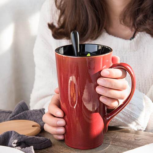 大容量窑变马克杯带盖勺欧式复古咖啡杯家用个性潮流陶瓷茶水杯子