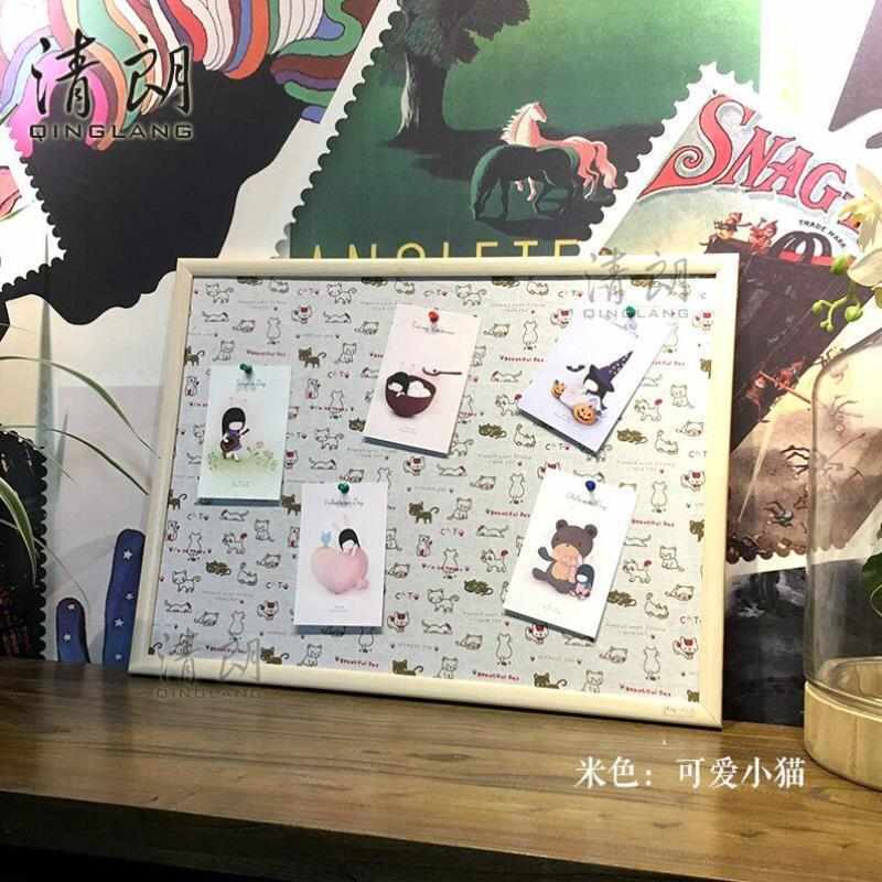 清朗布头板MDF仿木框拉绒布展板图钉板照片留言信息告示墙家居装