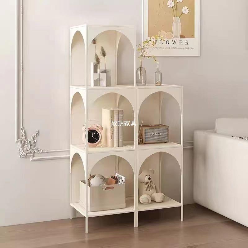 创意铁艺客厅落地置物架书架角落书柜杂物收纳陈列架展示柜奶油风