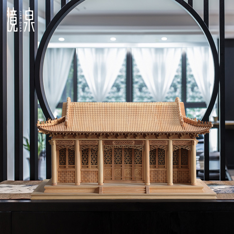 境泉新中式禅意古建筑手工实木制拼装软装饰成品雕塑模型台面摆件