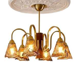 琥珀色玻璃实木客厅灯具书房吊灯 中古设计师新款 法式 复古卧室美式