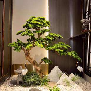 仿真迎客假树汉松新中式室内造景绿观植景罗橱窗楼梯下软装布9/14