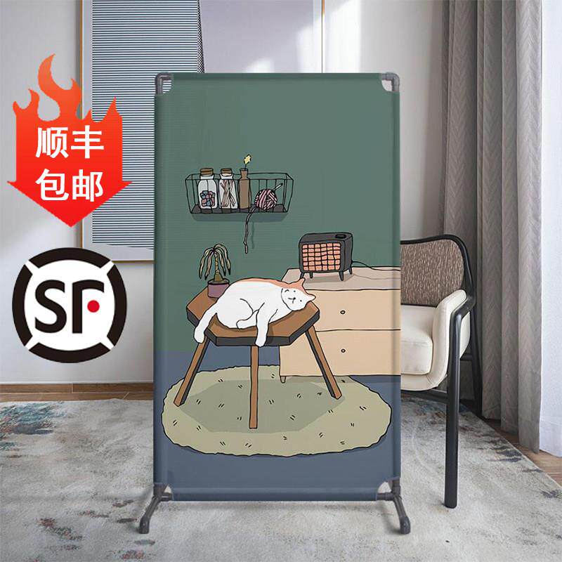 北欧简约小清新可爱猫咪屏风隔断组装入户遮挡玄关可移动布艺定制