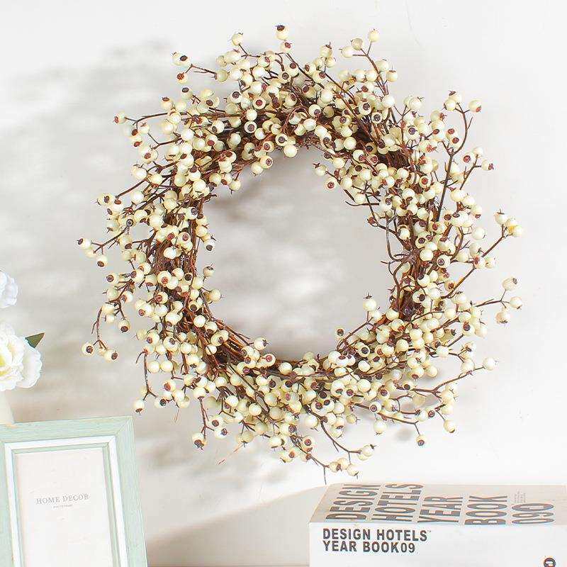 纵鸿跨境新品枯枝圣诞花环装饰品节日白果藤圈挂件酒店橱窗门挂