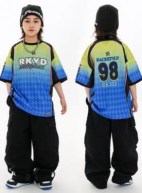 儿童街舞酷帅潮服男女童嘻哈风炸街hiphop短袖工装长裤套装表演服