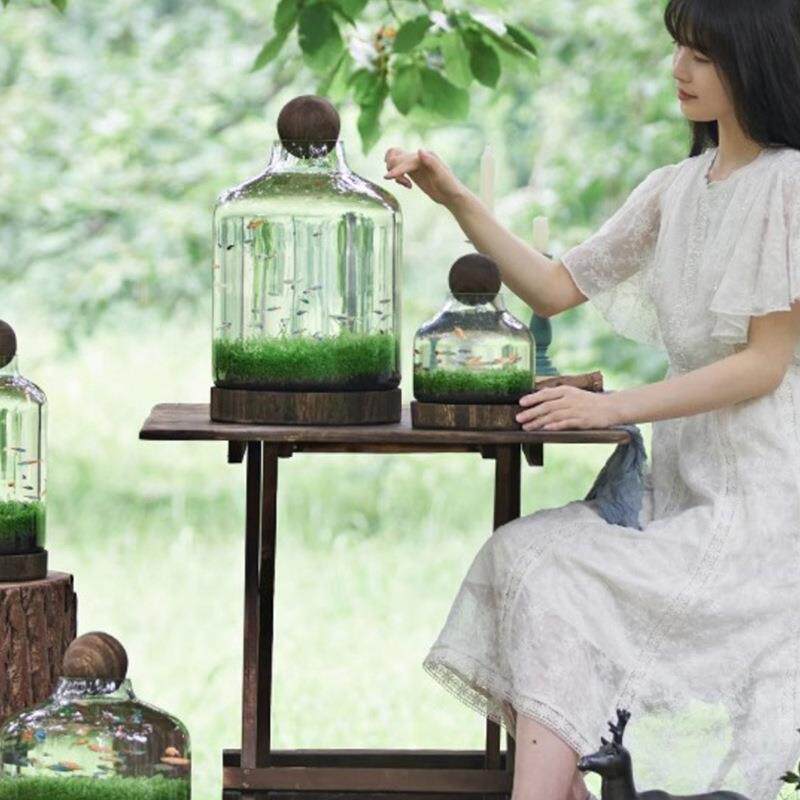 创意个性美式乡村带木球玻璃花瓶底部木器小清新水培植物插花花器