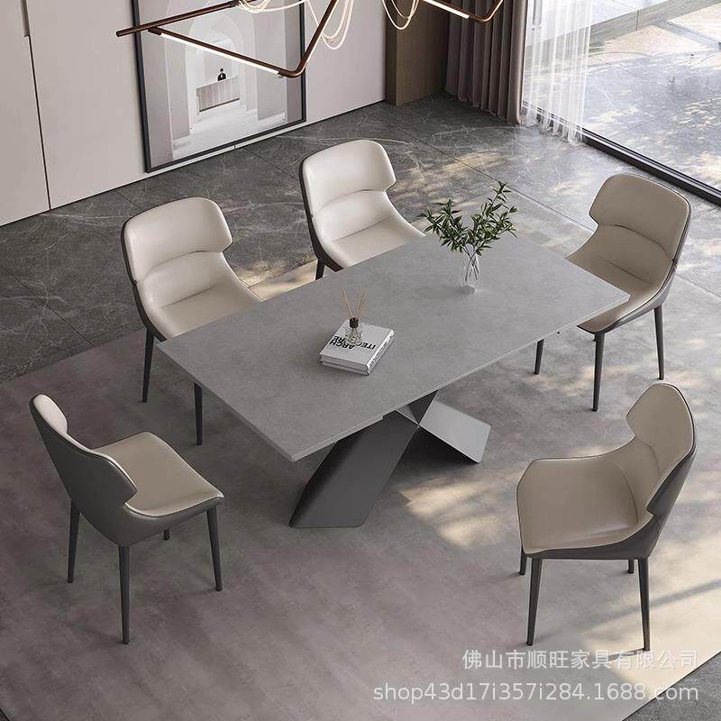 意式岩板餐桌长方形可伸缩拉伸简约现代轻奢家用饭桌设计师餐桌椅