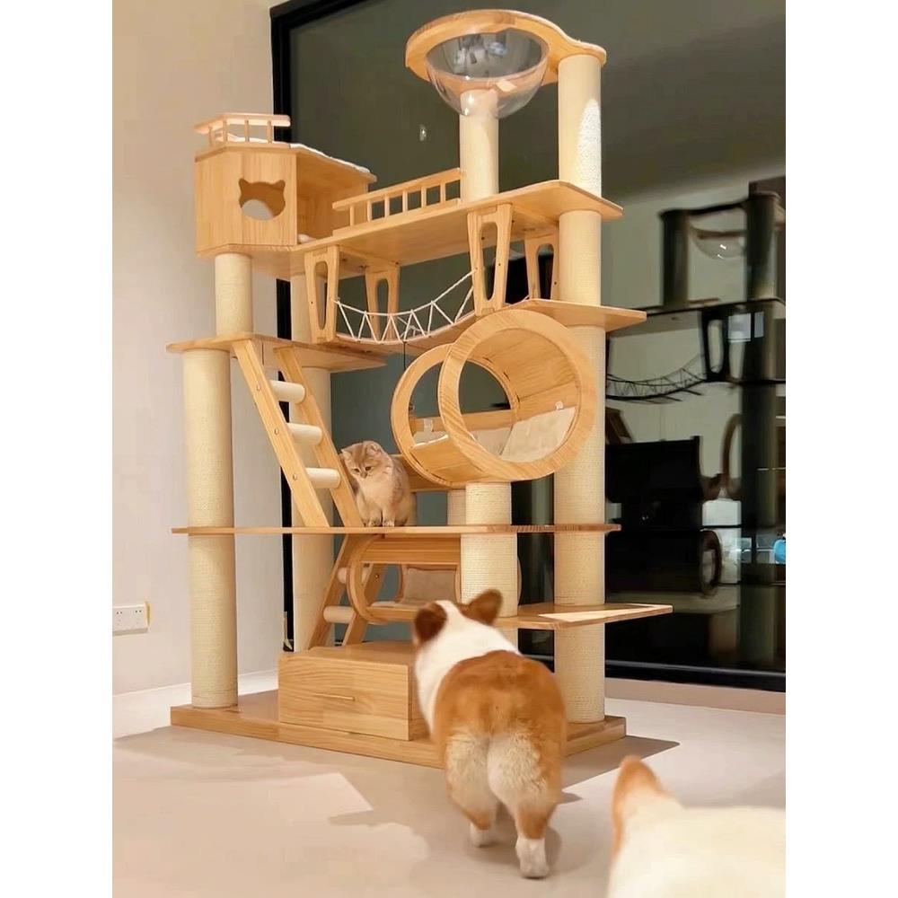蜜罐猫超大实木猫爬架猫窝猫树一体化进口松木猫架猫别墅210606