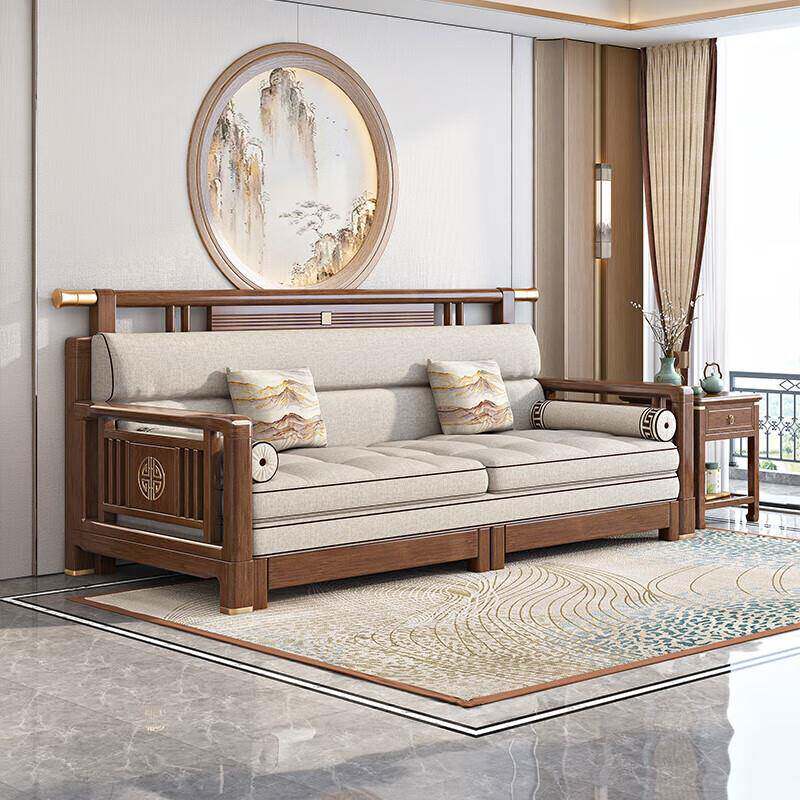 新中式推实木沙发床折胡桃木客厅坐卧小户沙型发两用M231210可叠