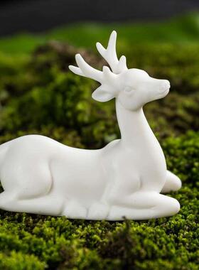 吸水石假山盆景摆件配件微景观鱼缸小装饰品造景陶瓷平安小鹿