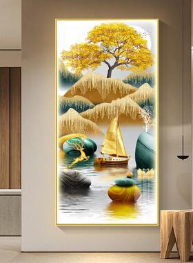 2025年新款入户玄关装饰画画带灯led感应发财树走廊过道正对门挂