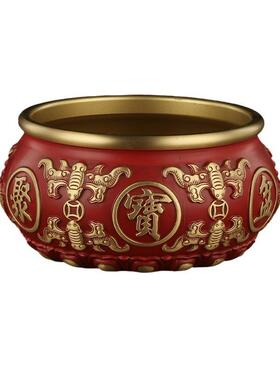 黄铜八宝聚宝盆八福聚宝盆彩绘红色聚宝盆摆件家居办公室摆设
