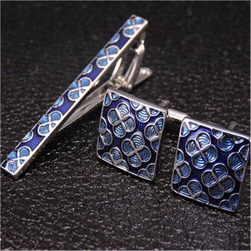 Luxury Cufflink and Tie Clip Set Rhinestone Tie Pin for Men&