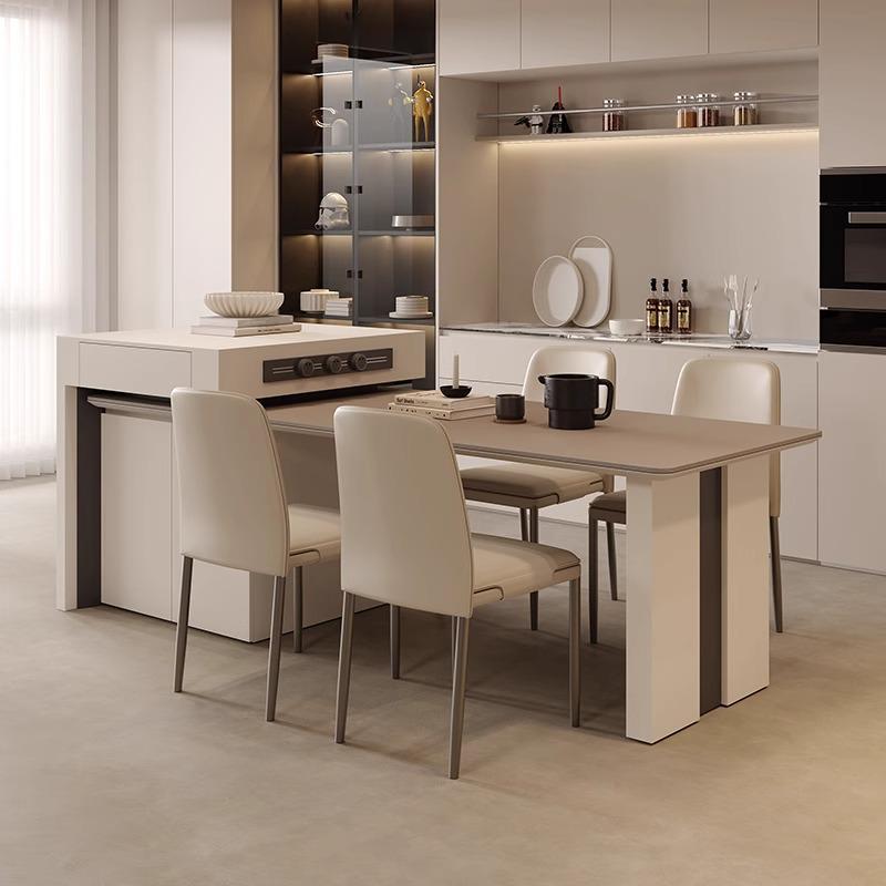 餐桌岛台一体家用意式现代可伸缩小户型简约岩板中岛台餐桌椅组合