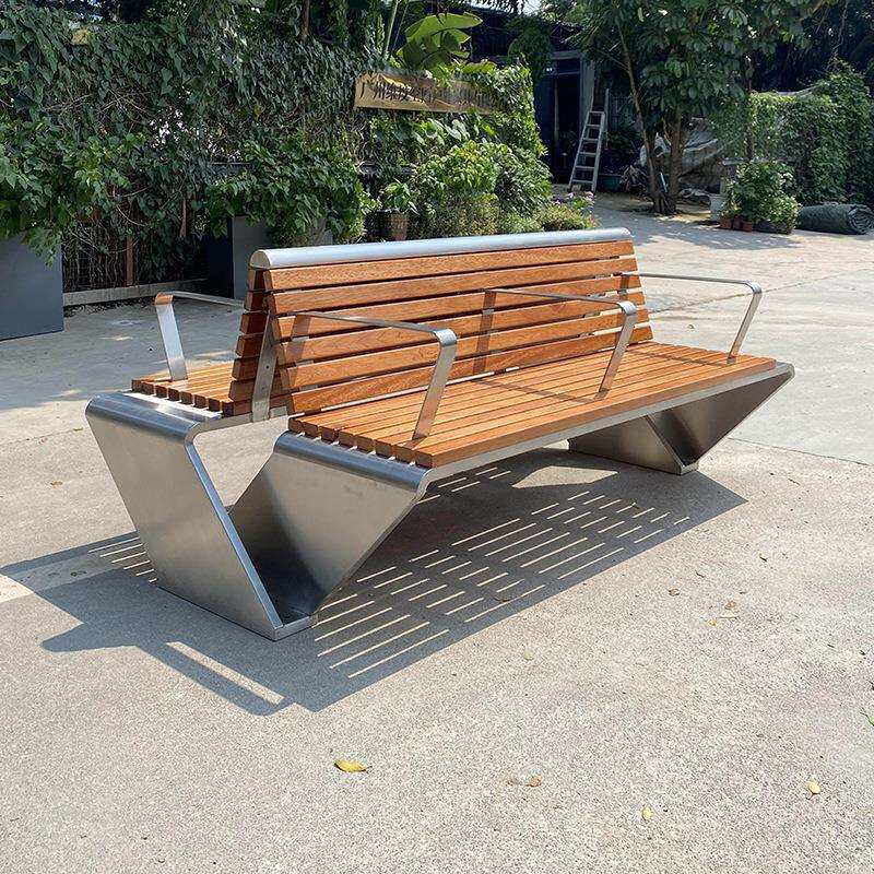 双层不锈钢大V带靠背扶手双排座椅户外长凳等候椅城市家具定 制