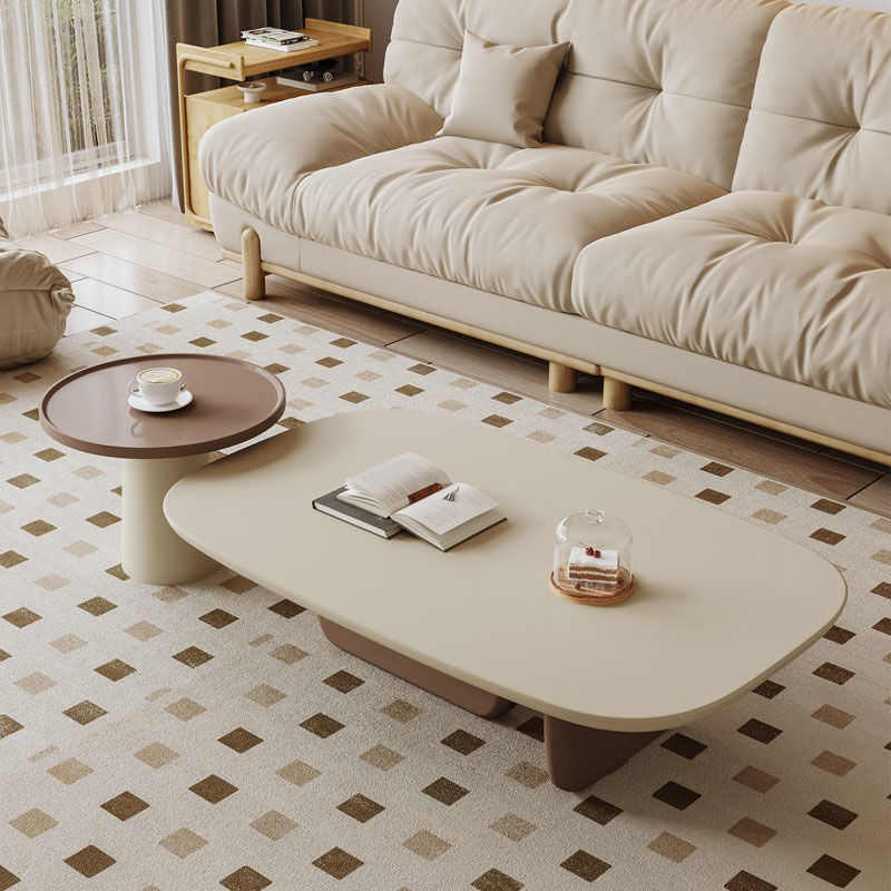 轻奢奶油风岩板茶几现代简约2025款家用客厅小户型异形不规则茶几