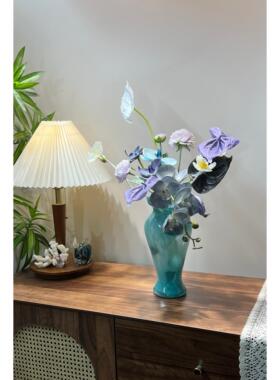 小山园中式系列 | 孔雀蓝色手工琉璃花瓶家居好物餐桌花瓶装饰品