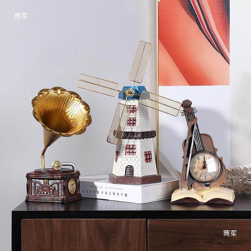 复古创怀旧小摆件家留声机小提琴意tlznu+lo居客欧厅式书柜酒柜装