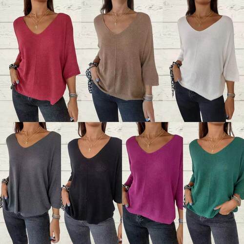 Bat collar knitted top with three quarter sleeves knitted