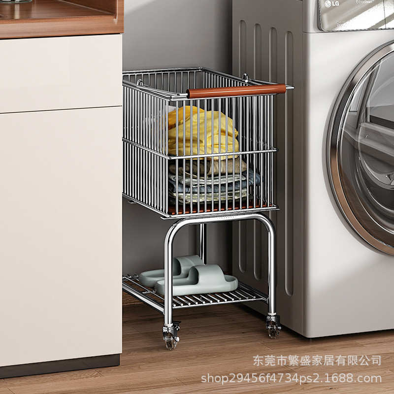 脏衣篮浴室双层脏衣篓衣服收纳筐卫生间移动洗衣篮推车置物架批发