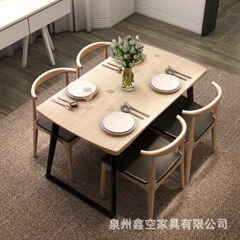 美式西餐厅实木餐桌复古主题酒吧家用客厅餐桌椅组合火锅店长条桌