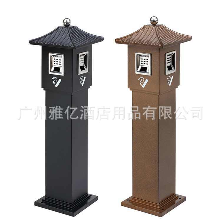 户外立式烟灰柱吸烟区不锈钢烟蒂柱医院烟灰收集器灭烟柱垃圾桶
