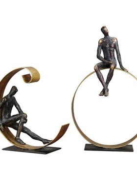 日月思考者抽象人摆件树艺脂工品办公室桌面电物视桌酒CF117057家